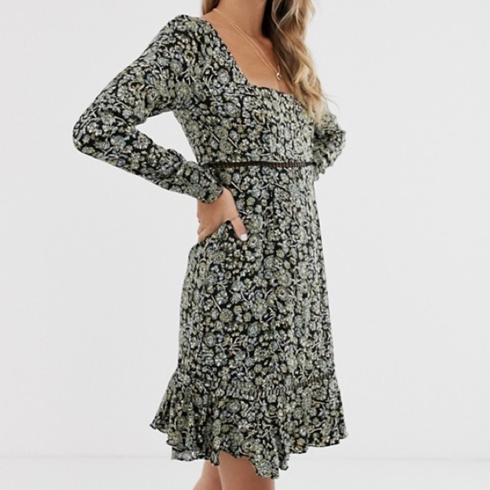 Free People Boheme Mini Black Floral Dress